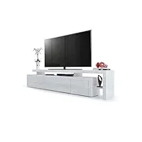 vladon meuble tv bas leon v3, corps en blanc haute brillance/façades en blanc haute brillance avec une bodure en blanc haute brillance (227 x 52 x 35 cm)