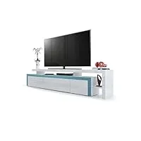 vladon meuble tv bas leon v3, corps en blanc haute brillance/façades en blanc haute brillance avec une bodure en turquoise haute brillance (227 x 52 x 35 cm)