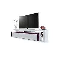 vladon meuble tv bas leon v3, corps en blanc haute brillance/façades en blanc haute brillance avec une bodure en mûre haute brillance (227 x 52 x 35 cm)