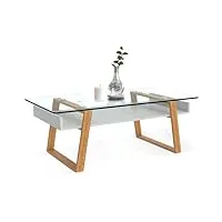 bonvivo - table basse design donatella table basse scandinave blanc table de salon en verre avec cadre en bois naturel