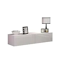 mirjan24 vigo - meuble tv bas avec ouvertures sans poignée - armoire suspendue - brillant mat - longueur : 140 cm - blanc/blanc brillant