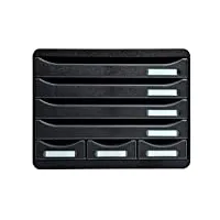 exacompta - réf. 307714d - store-box - caisson 7 tiroirs, 4 tiroirs pour documents a4+ et 3 tiroirs mini - dimensions extérieures : profondeur 27 x largeur 35,5 x hauteur 27,1 cm- noir/noir glossy