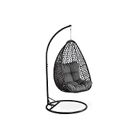 alice's garden - fauteuil suspendu - uovo - loveuse suspendue en résine tressée marron et coussin épais gris. siège rétro en forme d'oeuf. hamac