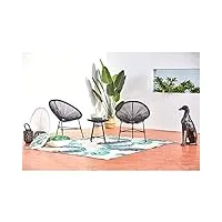 concept usine - salon de jardin - ensemble bistrot 3 pièces rotin naturel : 2 fauteuils oeuf + table ronde design acapulco gris | cordes polyéthylène résistant | intérieur extérieur | résiste à l'eau