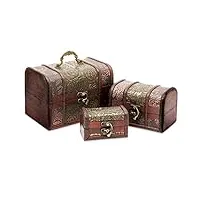 petits coffres à trésors en bois, ensemble de 3 boîtes de rangement décoratives avec motifs floraux sculptés main, style ancien