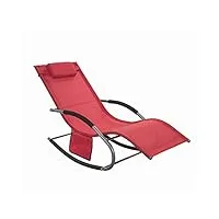 sobuy ogs28-r fauteuil à bascule chaise longue transat de jardin avec repose-pieds, bain de soleil rocking chair - rouge