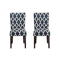 kinfine parsons lot de 2 chaises de salle à manger rembourrées motif géométrique bleu marine/crème