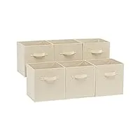 amazon basics lot de 6 cubes de rangement pliables en tissu avec poignées, 26,6 x 26,6 x 27,9 cm, beige uni