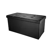 intirilife pouf pliable 78x38x38 cm en noir lave – boîte de rangement décorative en cuir synthétique pour gagner de l'espace – tabouret coffre siège