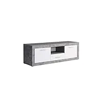 forte baccio meuble tv bas, matériau : bois métal plastique, aspect béton/blanc, 147,8 x 41 x 49,9 cm