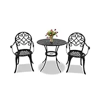 centurion supports prego table de jardin et terrasse et 2 grandes chaises avec accoudoirs en fonte d'aluminium noir