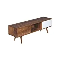 wohnling tv lowboard 140 cm en bois massif sheesham tv étagère hi - fi armoire tv table tv board 2 portes & 1 étagère