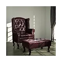 festnight fauteuil chesterfield & pouf brun antique