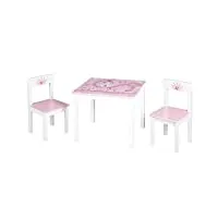 roba ensemble table + 2 chaises enfants krone - motif princesse et couronne - ensemble de meubles - rose / blanc