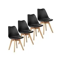 eggree lot de 4 chaises salle à manger en chêne sgs tested, rétro rembourrée chaise de cuisine/bureau avec pieds en bois massif - noir
