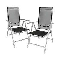 tectake® lot de 2 chaises de jardin pliantes avec accoudoirs chaises d´extérieur avec cadre en aluminium, dossier haut réglable 7 positions, résistante intempéries, pour salon de jardin exterieur