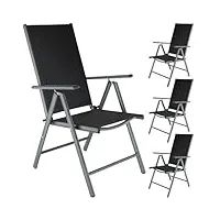 tectake® lot de 4 chaises de jardin pliantes avec accoudoirs chaises d´extérieur avec cadre en aluminium, dossier haut réglable 7 positions, résistante intempéries, pour salon de jardin exterieur