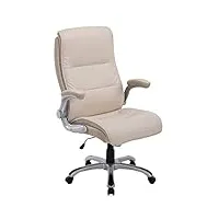 clp chaise de bureau villach xxl en similicuir i fauteuil de travail rembourré avec accoudoirs rabattables i fauteuil ergonomique a roulettes, couleur:crème