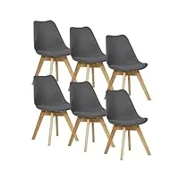 woltu lot de 6 chaises de salle à manger style scandinave, rétro rembourrée chaise de cuisine et de bureau avec pieds en bois de hêtre massif, gris bh29gr-6