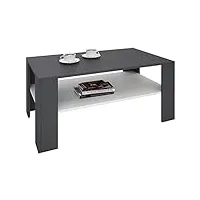 idimex table basse lorient, table de salon rectangulaire avec 1 étagère espace de rangement ouvert, en mélaminé gris mat et blanc mat