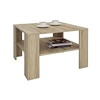 idimex table basse sejour, table de salon de forme carrée avec 1 étagère espace de rangement ouvert, en mélaminé décor chêne sonoma - l68 x l68 x h41 cm