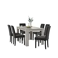 table de salle à manger noble en design chêne + 6 chaise de salle à manger en gris foncé - 140x90cm