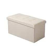 woltu sh10cm-1 tabouret banc de rangement en lin,pouf pliable cube coffre de rangement 76x37,5x38cm,crème blanc