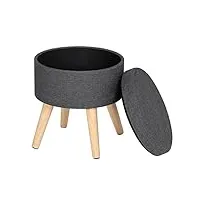 woltu® sh08dgr-1 tabouret rond pouf coffre de rangement repose-pieds,siège en lin pieds en bois massif,gris foncé