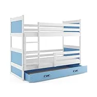 interbeds lit superposé rico 190x90 avec matelas sommiers et tiroir (blanc+bleu)