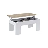 habitdesign 0f1640a - table basse élévatrice low cost, table de salle à manger fini en chêne canadien - blanc artik, mesure 100 cm (longueur) x 45-56 cm (hauteur) x 50 cm (profondeur)