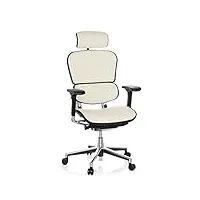 hjh office 652231 fauteuil de direction ergohuman fauteuil de bureau en cuir soutien lombaire flexible, blanc