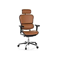 hjh office 652251 fauteuil de direction ergohuman fauteuil de bureau en cuir soutien lombaire flexible, marron clair