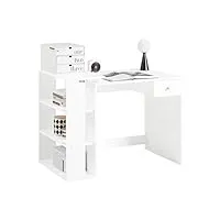 sobuy® fwt35-w table bureau informatique plan de travail avec 3 étagères et 1 tiroir - blanc