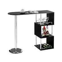 idimex table haute de bar vigando mange-debout comptoir avec 3 étagères dont 1 avec porte-bouteilles, structure en métal chromé et plateau en mdf décor noir mat