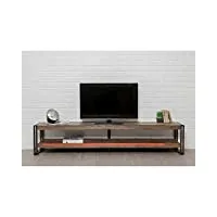 meuble tv double plateau-largeur 200 cm-teck recyclé-loft
