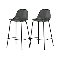 rendez-vous deco - chaise de bar en cuir synthétique - henrik - tabouret bar, ilôt central, plan snack - lot 2 chaises gris/noir - hauteur assise 65 cm