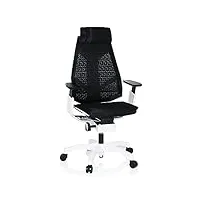 hjh office chaise de bureau ergonomique genidia pro white fauteuil de bureau à dossier haut respirant avec support lombaire et accoudoir réglable, maille respirante noir blanc 652600