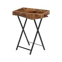 hoobro table d'appoint avec plateau amovible, petite table pliable en bois, bout de canapé, cadre en acier, style industriel modern, marron rustique ebf29bz01