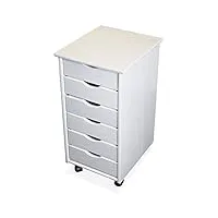 kmh®, caisson de bureau à roulettes avec 6 tiroirs en pin massif (blanc) (#201125)