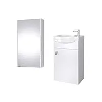 planetmöbel ensemble de meubles de salle de bain - meuble sous vasque en céramique - armoire miroir - 40 cm - blanc