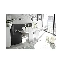 mystylewood olga banc d'angle noir avec table colonne blanche - siège de cuisine épais rembourré en cuir synthétique - facile d'entretien - structure en bois solide - 128 x 168 l