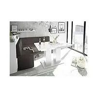 mystylewood olga banc de cuisine d'angle en chêne avec table colonnière rembourrée et en cuir synthétique facile d'entretien marron 142x196l