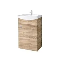 planetmöbel meuble lave-mains 45cm chêne sonoma, lavabo avec armoire de salle de bain sous vasque, espace de rangement suspendu