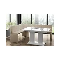mystylewood banc d'angle marta avec table à colonnes - blanc - en cuir synthétique - facile d'entretien - 128 x 168 l