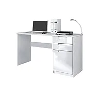 vladon bureau logan, petit bureau avec 2 tiroirs et d’une porte, blanc mat/blanc haute brillance (129 x 76 x 60 cm)