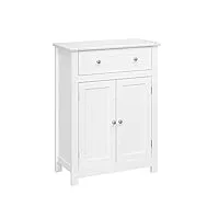 vasagle ubbc61wt meuble de salle de bain sur pied avec tiroir et étagère réglable, cuisine, armoire de rangement en bois, 60 x 30 x 80 cm, blanc, mdf, 23,6" w