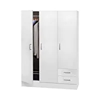 armoire à trois portes et deux tiroirs avec étagères et tringle à vêtements, couleur blanche, dimensions 120 x 170 x 50 cm