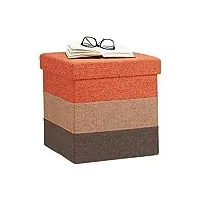 relaxdays 10022866_491 tabouret cube carré pliant coffre de rangement pliable pouf rayé tricolore hxlxp: 38 x 38 x 38cm, brun, orange/marron, 38 x 38 x 38 cm