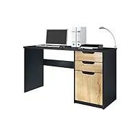 vladon bureau logan, petit bureau avec 2 tiroirs et d’une porte, noir mat/chêne nature (129 x 76 x 60 cm)