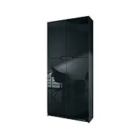 vladon meuble rangement bureau logan v1, armoire de bureau haute avec 5 compartiments et 4 portes, noir mat/noir haute brillance (82 x 185 x 37 cm)